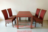 (( Cod )) Set meja kursi makan rotan sintetis motif batik mega mendung isi 4 kursi bisa plus jok bus