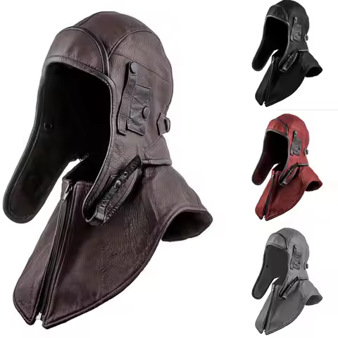 Ushanka Helmet Army Motorcycle Hat Bomber Leather Aviator Trapper Cap Windproof Earflap Pilot Soviet