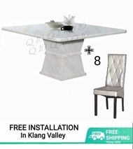 Q 10  - 8 Seater Marble Dining Table Set / 8 Seater Square Marble Dining Set / Marble Dining Table f