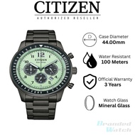 [Official Warranty] CitizenCA4507-84X Men's Eco-Drive Chronograph Green Dial Stainless Steel Strap W