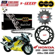 HONDA 600cc CBR600F Full Set Regina Black Dual Chain 525 ZRA Steel Black Sprocket Sets