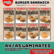Laminated Burger Sandwich Signage | Burger Overload & Chicken Burger Menu Tarpaulin for Food Busines