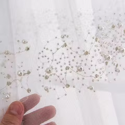 Light Luxury Pearl Embroidered Curtains for Living Room 2025 New White Screen Curtain 1PC Window Scr