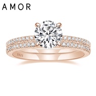 AMOR  1.25CT 925 Sterling Silver Bridal Ring Rose Gold Sets Round CZ Engagement Rings promise rings 
