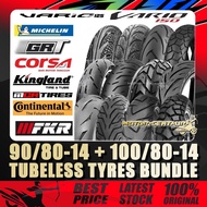 TAYAR KOMBO CORSA,FKR,KINGLAND,DELI,MICHELIN,CONTINENTAL,MCR TUBELESS TYRE 90/80-14 + 100/80-14 FOR 