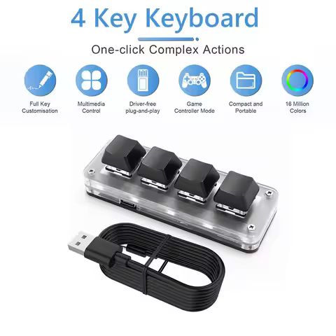 3 Key 1 Knob/4 Key Programming Macro Custom Knob Keyboard RGB Wired USB Copy Paste Mini Button for G