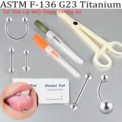 1set G23 Implant Titanium Ear Lip Tongue Belly Piercing Kit 16/14G Cartilage Piercing Needles Clamps