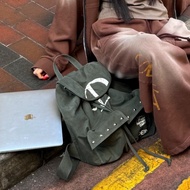 Korean Niche Brand Deinet Backpack D Letter Large Drawstring Pocket Rivet Rucksack Women