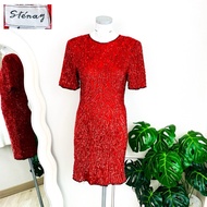 Size M S-Tenay Brand Authentic 1 Dress Luxury Embroidered Tightly Throughout The Shiny Scales Red Pa