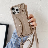 For iphone 15 Pro Max  iPhone 14 pro max iPhone 13 Pro Max iPhone 11 Pro iPhone 12 Pro XR XS Max X 8 7 Plus SE 2022 With Wristband Crossbody Soft Lanyard Strap Card Holder Luxury Leather Wallet Mobile Case