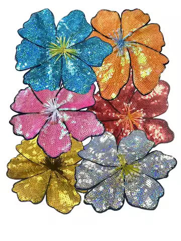 1 Piece 20CM Shining Red Orange Blue Golden Silver Pink Sequins Beads Sew Flower Patch for Evening D