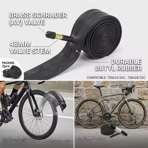 2pc700C Road Bike Inner Tube 700x23C 700x25C 700x28C 700x32C Bicycle Tire Tubes 48mm Schrader Valve 