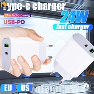 24W 1USB+1PD Charger - 5V 2.4A EU/US Plug Travel Charger Adapter - 2 Ports USB C Fast Charging Charg