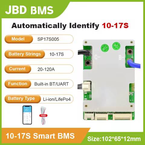 JBD BMS SP17S005 10S-17S Automatic Identify 10S 13S 14S 16S Smart Bms Lifepo4 36V 48V 20A 40A 50A 60