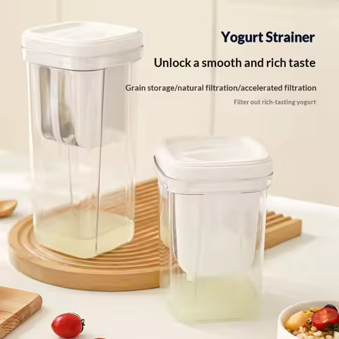 Homemade Greek Yogurt Strainer, Square Clear Nut Milk Filter, Food-Grade Airtight Grain Container wi