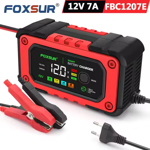 FOXSUR 12V 7A FBC1207E Smart Car Battery Charger For AGM GEL Lead Acid LiFePO4 Battery Universal Mot