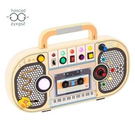 Montessori Wooden Digital Voice Recorder,5 Music Toggle Switchs Toy,Toddler Busy Board with 7 LED Li