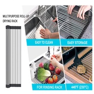 Roll-up Dish Drying Rack Foldable Stainless Steel Over Sink Rack Kitchen Drainer
