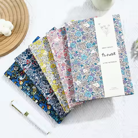 A5 Floral Fabric Hardcover Notebook 100 Sheets Pages 80gsm Woodfree Paper Vintage Flower Cloth Writi