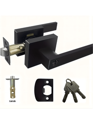 一套不銹鋼黑色門把手和鎖,適用於臥室,室內,家庭,隔音,磁力,分體式,木製門,房間