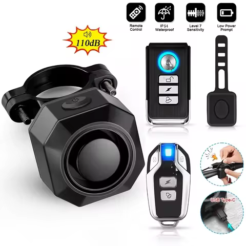 Extractme 110dB Bicycle Alarm Wireless USB Charging Bike Vibration Alarm IPX5 Waterproof Motorcycle