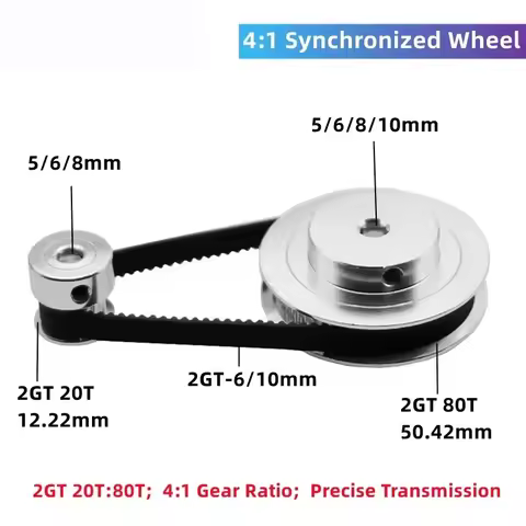 KUFAN 4:1 2GT Timing Belt Pulley Kit GT2 80:20 Teeth 1:4 Reduction Ratio 3D Printer Accessories Belt