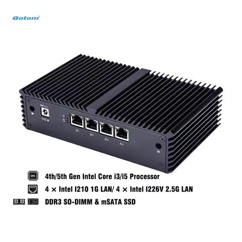 Qotom Soft Router PC Core i3 i5 Processor Onboard, 4x I210 1G LAN/ I226V 2.5G LAN, RS232, DDR3 RAM, 