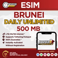 eSIM Brunei,Indonesia,Malaysia Daily Unlimited Data 1-30 Days Activated Instantly (500MB)