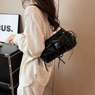 Bow Shoulder Bag Women Double Pockets PU Leather Armpit Handbag Large Capacity Chic Hobo Bag