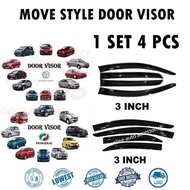 CAR Mugen Door Visor 【 MOVE STYLE 3inch】For Proton Perodua 1 Set 4 Door Axia Saga Persona Myvi Alza 