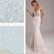Fabric Beaded Gauze Wedding Dress with Sequin Embroidery - Perfect for Autumn Winter