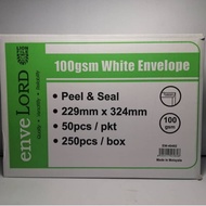 【1BOX=250PCS   】LION 9"x12 3/4" A4 White Envelope 100gsm EW-40482(229mmx324mm)(Peel&Seal)(Price For 