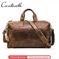 CONTACTS Genuine Leather Vintage Luggage Bag Men Business Travel Bags for Men Luggage Large Capacity