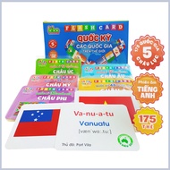 Set of bilingual learning cards with NATIONAL FLAGS of countries around the world - 175 cards with v