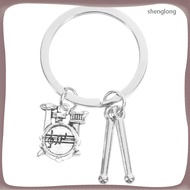 Silver Drum Player Band Keychain Instrument Mini Drumstick Pendant Jewelry Handbag