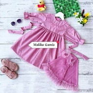 Baju Dress Gamis Bayi Anak Perempuan Brukat Tile Dot Plus Hijab Terbaru Murah Berkualitas - Gamis Br