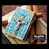 銀革手作 日本 good vibrations 黃銅 綠松石 耶穌十字架 Zippo 打火機
