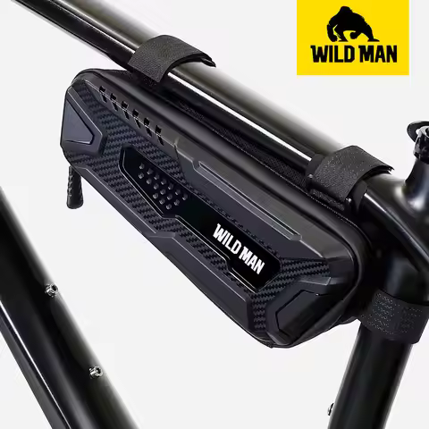 WILD MAN Bike Frame Bag Triangle Pouch EVA Hard Shell Carbon Texture Waterproof Double Zipper Top Tu