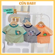 [L10] short sleeve striped pocket elastic set for boys and girls to wear to school and going out fro