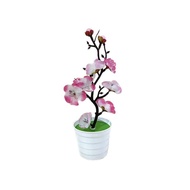 【HOT】Artificial Wax Flower Potted Plant with 7 Blooms 2 Buds Wavy Pot Home Office