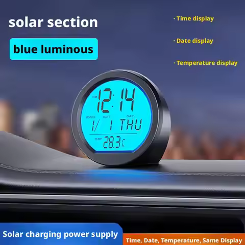 Solar Car Digital Clock Date Thermometer Lcd Luminous Display For Dashboard Clock Car Interior Adhes