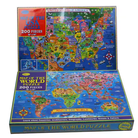 200pcs Jigsaw Puzzle United States World Map Paper Puzzles for Adults Children Decompression Game Ki