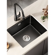 Kitchen Sink Quartz Stone Counter Basin Black Single Sink Vegetable Washing Basin Sink Sink