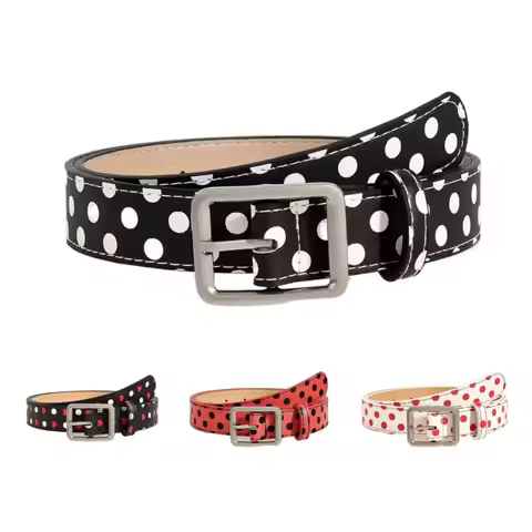 Trendy Vintage Polk Dot Women Belts Y2K Girls PU Leather Belt Waistband Jeans Belts Pin Buckle Waist