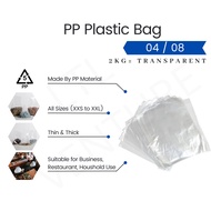 PP Clear Plastic Bag 04/08 2KG Transparent Plastik 4x6/5x8/6x9/7x10/8x12/9x14/10x16/12x18/14x20/16x26/18x28/20x30/24x36