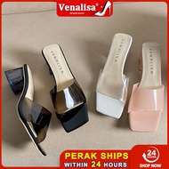 Venalisa Fashion Women's High Heel Sandals Selipar Kaki Terbuka Kulit Tumit Telus Yang Montok Raya