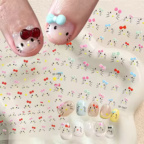 1sheet Hello Kitty Expression Bowknot Nail Stickers Hello Kitty Beard Kawaii Smile Wink Cartoon Nail
