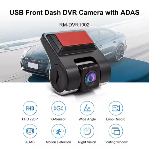 EzoneTronics USB Front Dash Camera Universal Car DVR for Android System with ADAS Plug in the SD Car