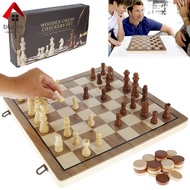 56Pcs Chess and Checkers Set Chess Game Set Wooden 2-in-1 Board Game Handmade Chess Board Game SHOPCYC1704