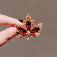 New Wine Red CZ Zircon Maple Leaf Brooch Pins For Women Gold Color Plant Lapel Pines Fashion Korean 